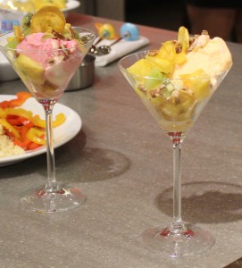 Sorbet, fruits and plantain chips